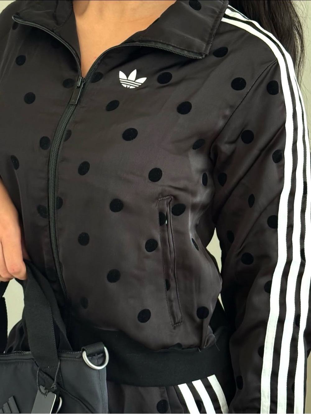Adidas Women's Satin Polka Dot Track Set Jacket+Pants Black KV1166/KV1169 - Picture 7 of 12